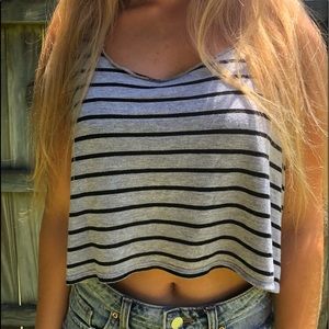 Black and grey striped sleeveless crop top, s